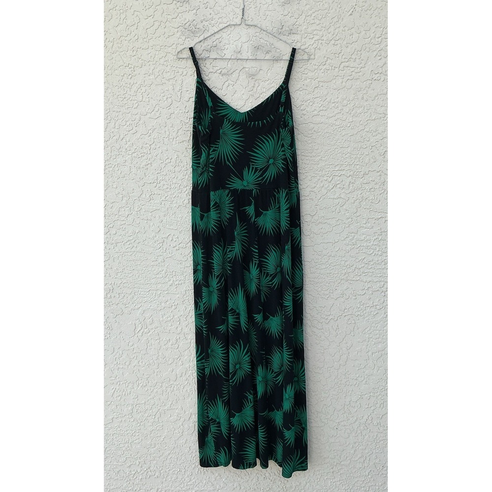 Tommy Bahama Palm Print Maxi Summer Dress Large Green Black Strappy Boho - Picture 2 of 4